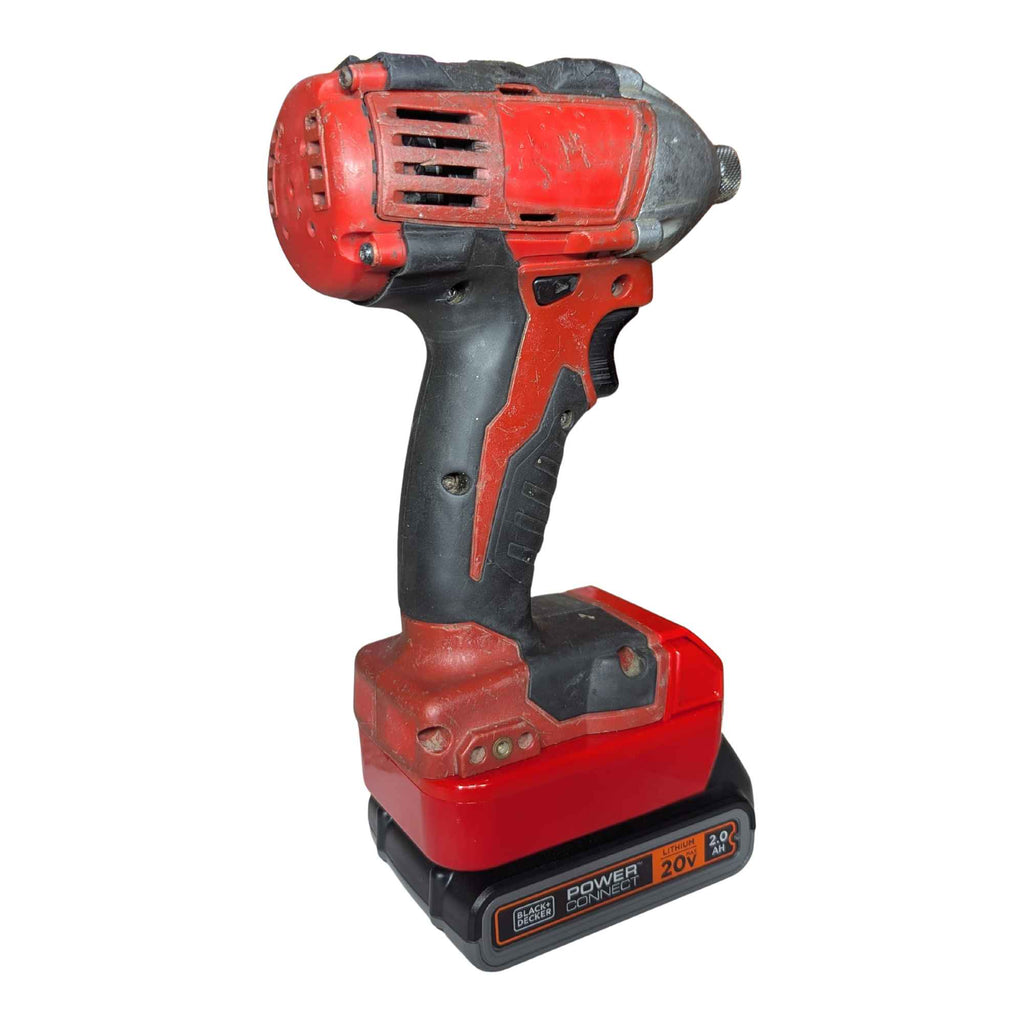 Black and Decker 20V to Milwaukee M18 battery adapter - installed on a Milwaukee impact driver, fitted to the battery
