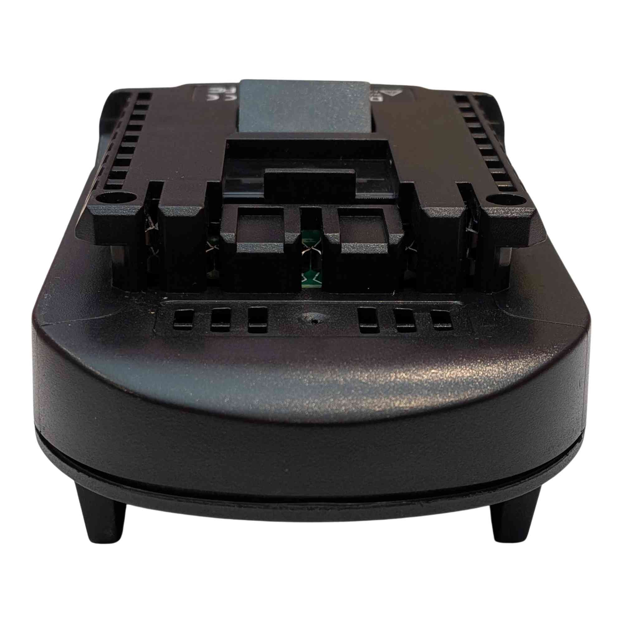 DeWalt 20V MAX to Bosch 18V GBA (Blue) battery adapter - head-on view of the Bosch tool-side connection, terminal slots