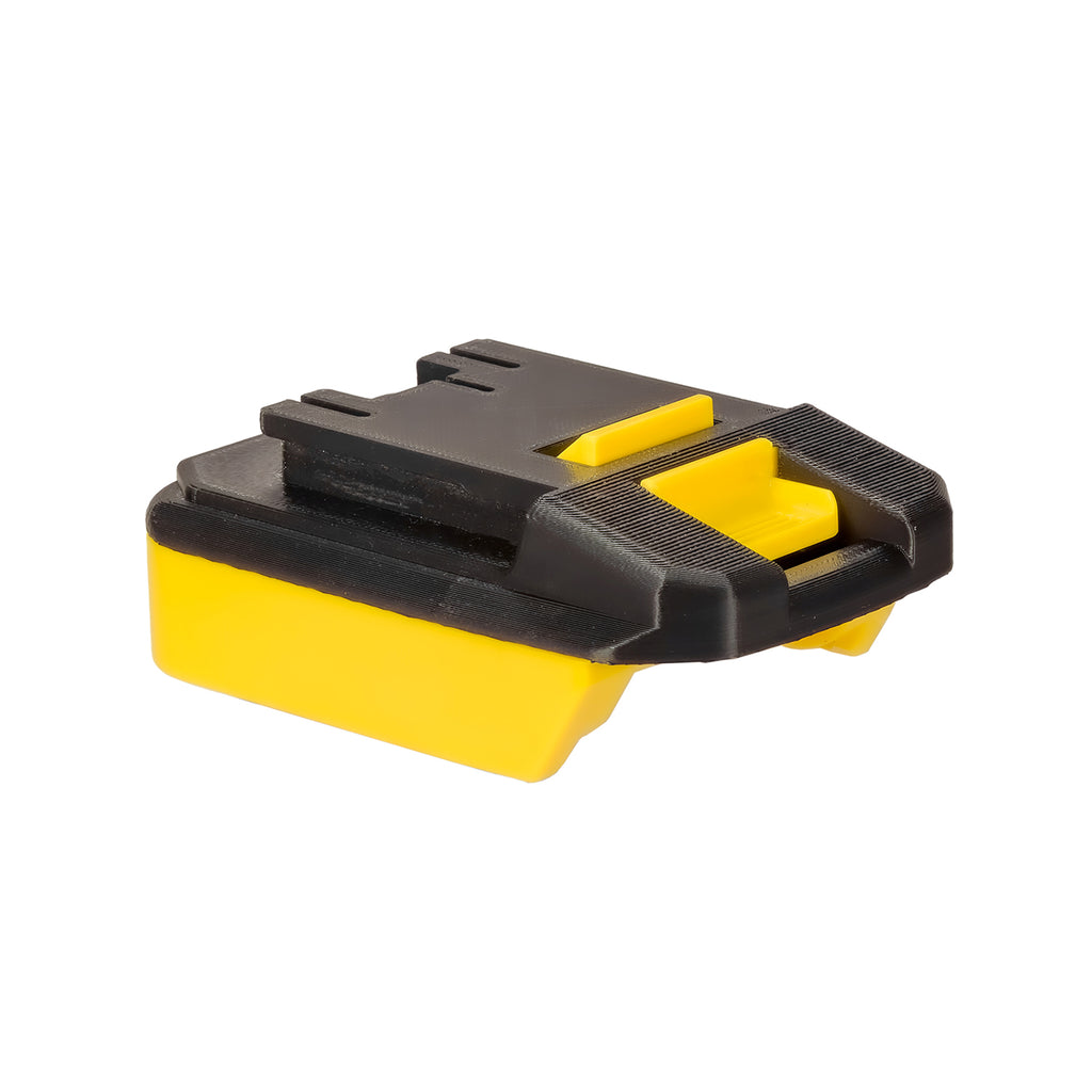 DeWalt 20V MAX to Hart 20V battery adapter - Hart tool-side connection, twin rails and the yellow latch button