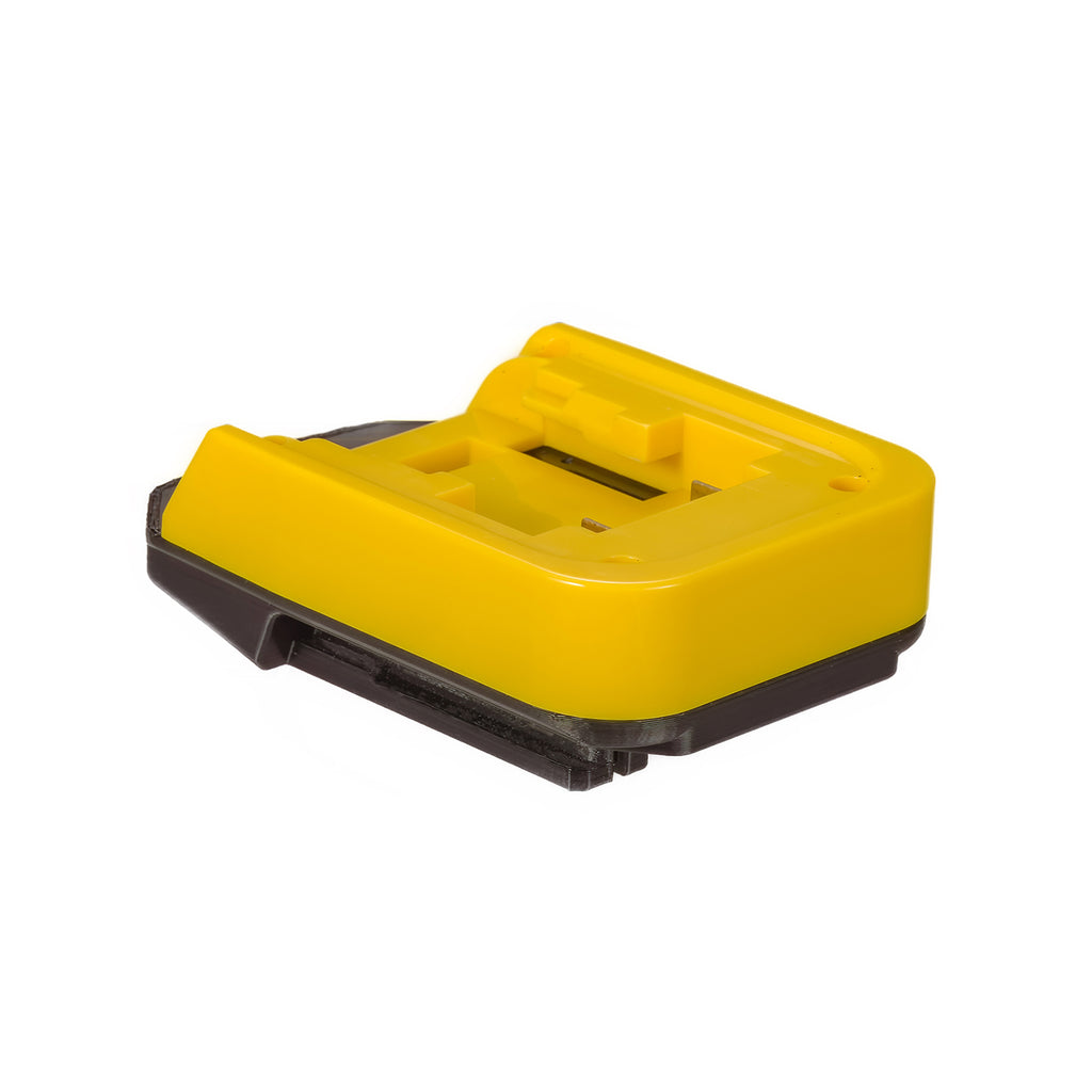 DeWalt 20V MAX to Hart 20V battery adapter - DeWalt battery-side connection with its rail channel and terminal recess