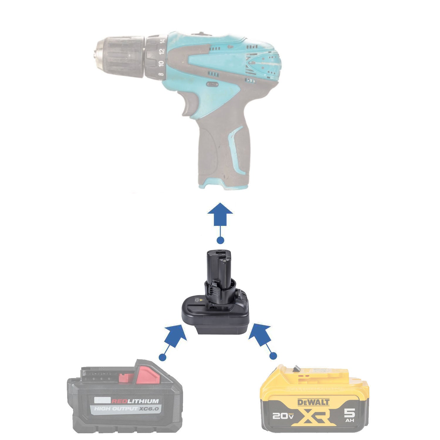 DeWalt 20V auf Makita 10,8V CXT (Steckstift-Stil) Batterieadapter