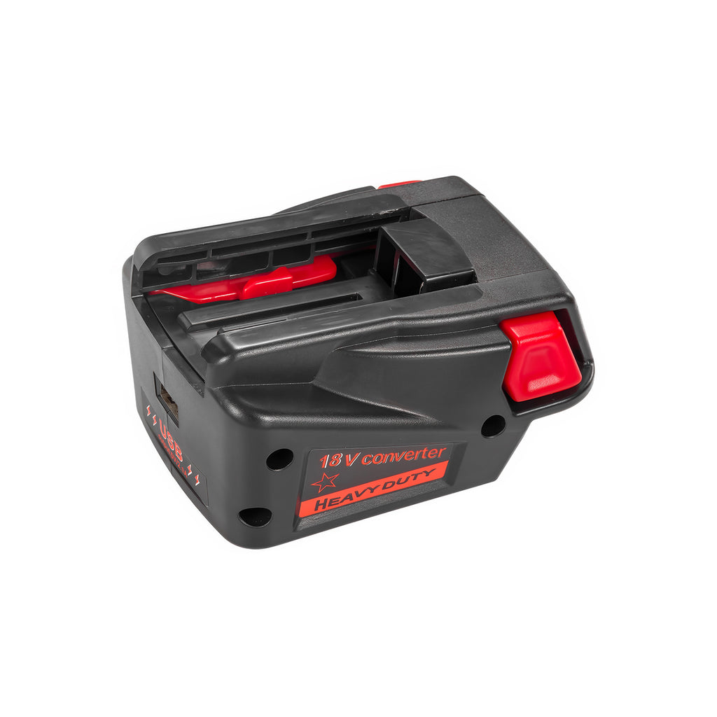 DeWalt 20V MAX to Milwaukee V18 Ni-Cd battery adapter - Milwaukee tool-side connection with terminal slots and the USB port