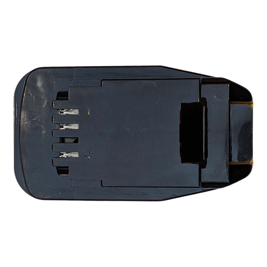 DeWalt 20V MAX to Porter Cable 20V battery adapter - tool-side face with four contacts and + and - marks