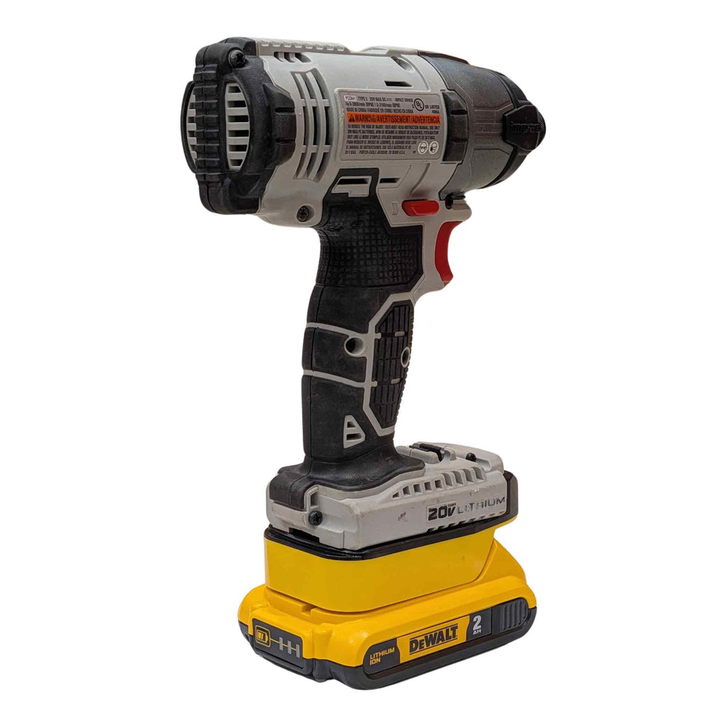 DeWalt 20V MAX to Porter Cable 20V battery adapter - installed on a Porter Cable impact driver, rear view