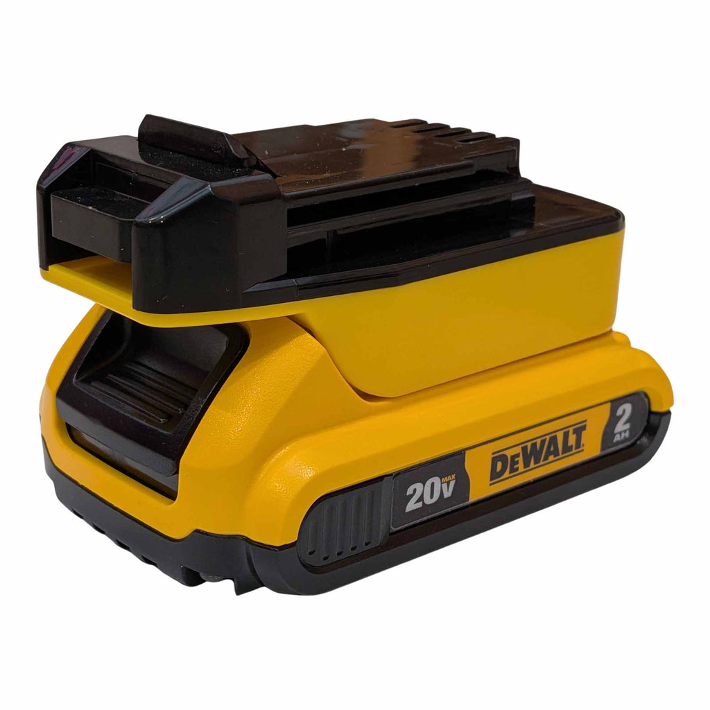 DeWalt 20V MAX to Porter Cable 20V battery adapter - fitted to the DeWalt 20V MAX battery, tool-side plate facing up