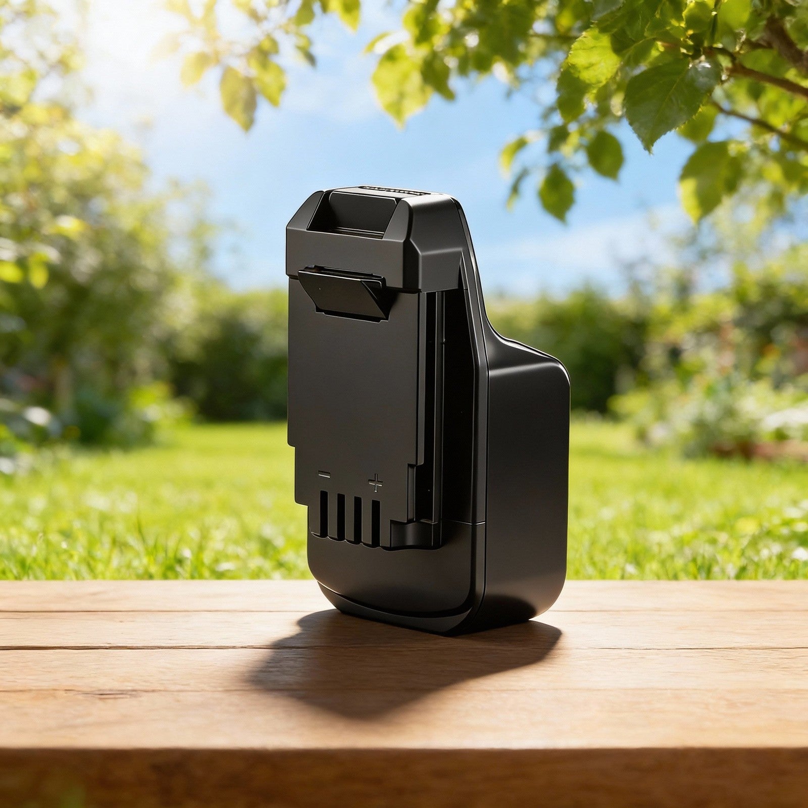 Masterforce 20V to Black and Decker 20V battery adapter - Black and Decker tool-side connection with polarity marks