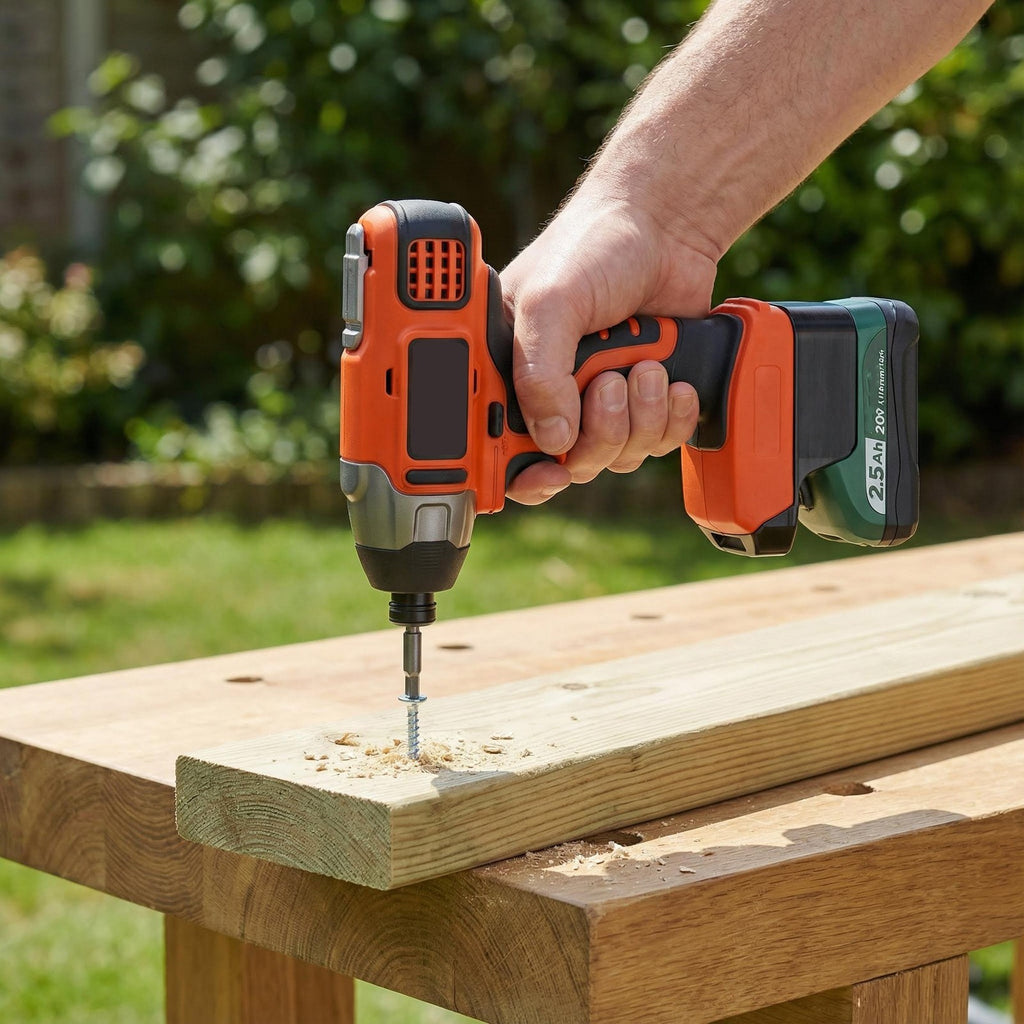 Masterforce 20V to Black and Decker 20V battery adapter - installed on an impact driver driving a screw