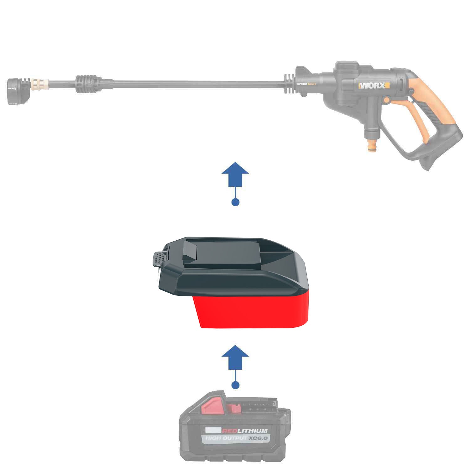 Milwaukee 18V auf WORX 20V PowerShare (Orange) Batterieadapter