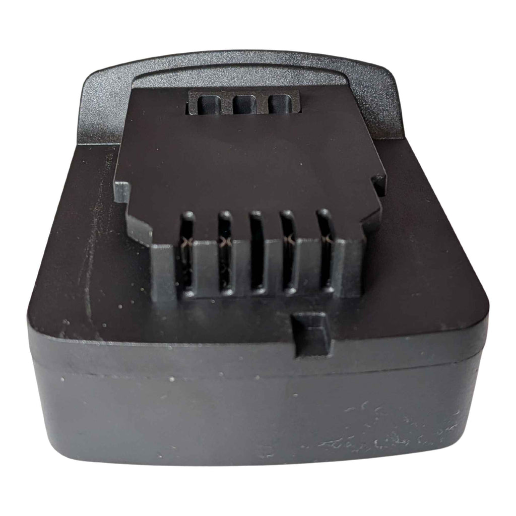 Parkside X20V to DeWalt 20V MAX battery adapter - DeWalt tool-side terminal block end-on, five slots and a three-hole vent