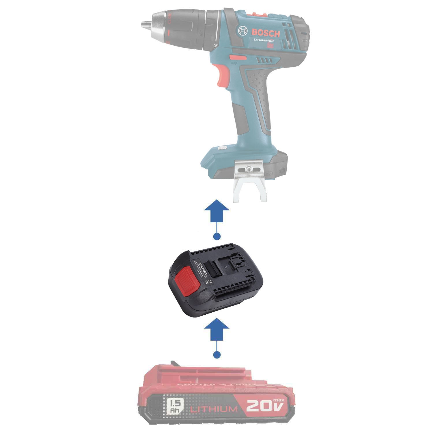 Porter Cable 20V auf Bosch (Blau) 18V Batterieadapter