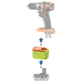 Ryobi 18V ONE+ to AEG 18V battery adapter - compatibility diagram showing battery, adapter and drill driver