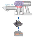 Black and Decker 20V to Dyson V8 battery adapter - compatibility diagram showing battery, adapter and cordless stick vacuum