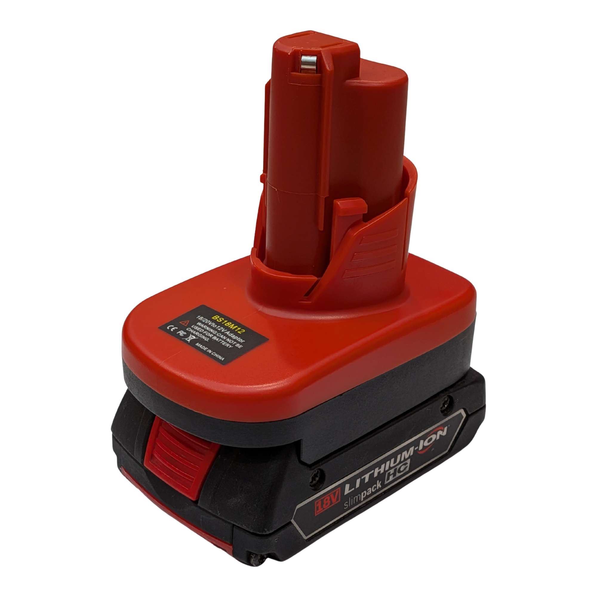 Bosch 18V GBA (Blue) to Milwaukee M12 battery adapter - fitted to the battery, Milwaukee tool-side tower upward