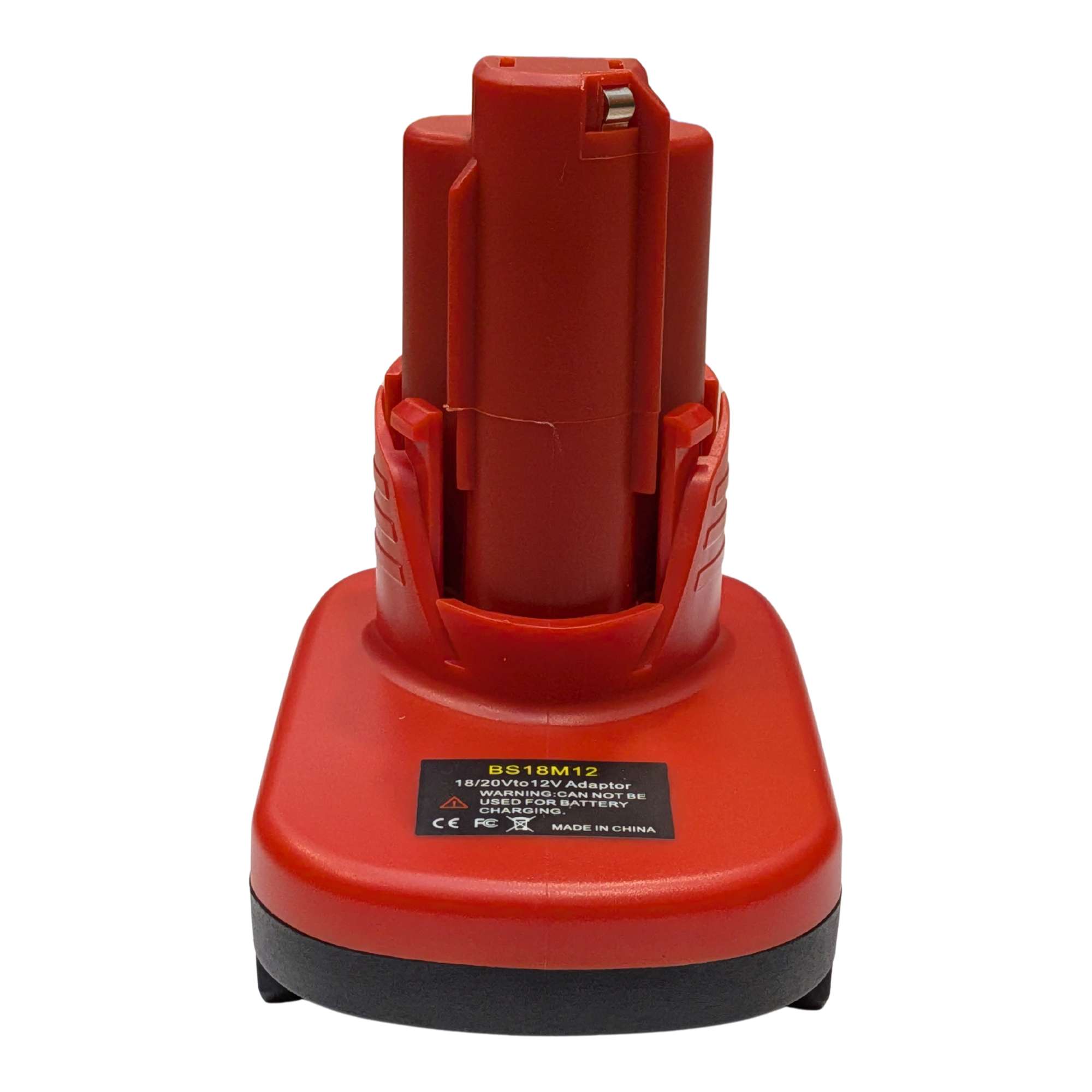 Bosch 18V GBA (Blue) to Milwaukee M12 battery adapter - rear view of the molded ABS body