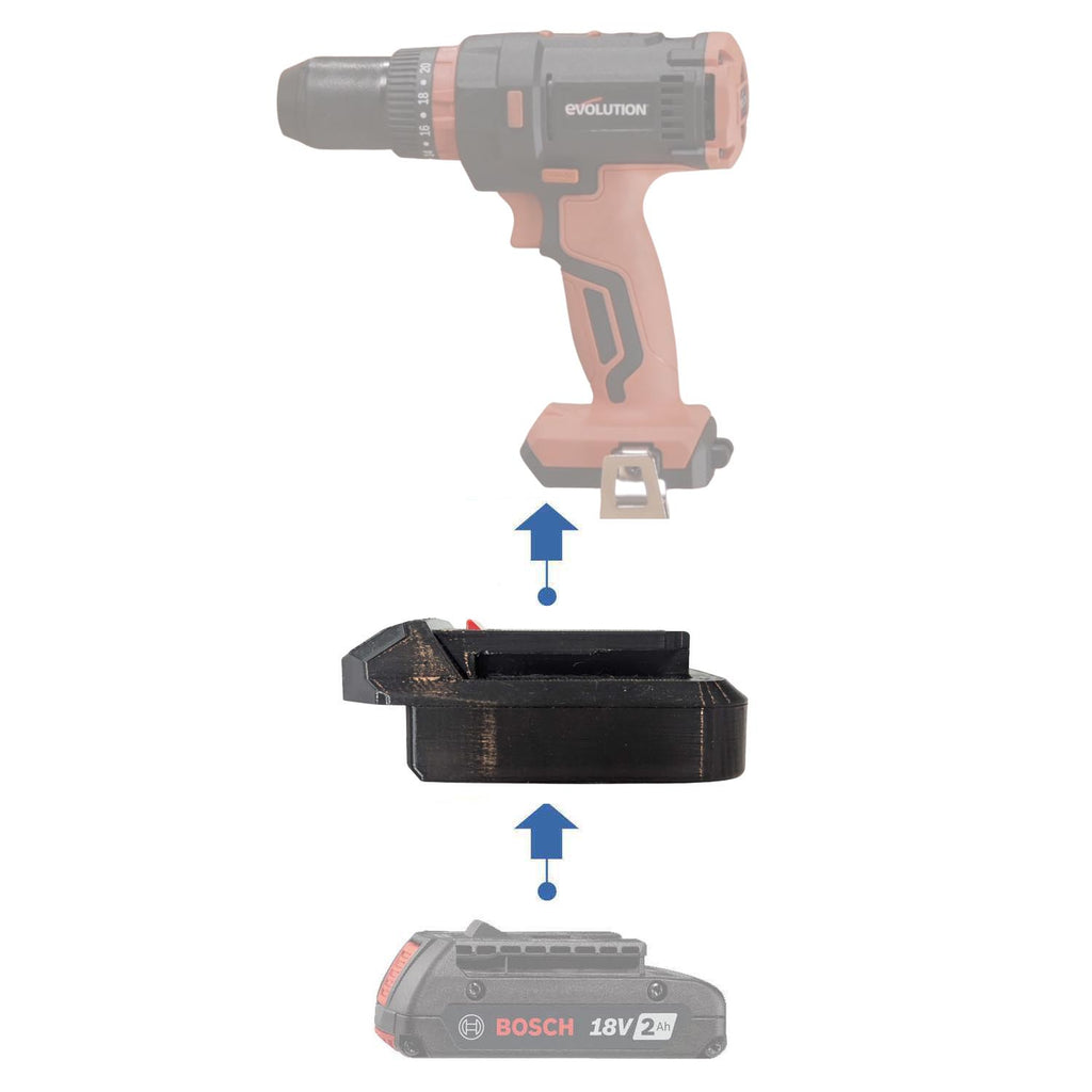Bosch 18V GBA (Blau) auf Evolution 18V EXT Akkuadapter