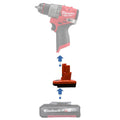Einhell 18V PXC to Milwaukee M12 battery adapter - compatibility diagram showing battery, adapter and hammer drill
