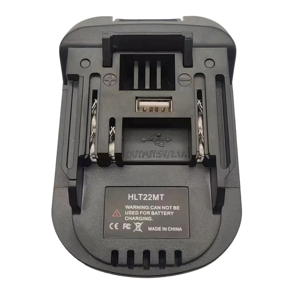 Hilti 22V to Makita 18V LXT battery adapter - tool-side connection with a USB port, twin spring contacts and side rails