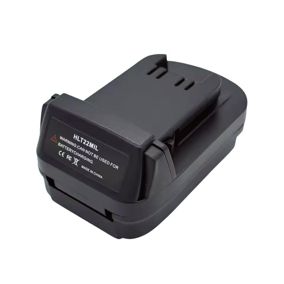 Hilti 22V to Milwaukee M18 battery adapter - side view showing both connections, tool-side terminal block uppermost