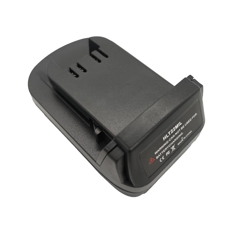 Hilti 22V to Milwaukee M18 battery adapter - side view showing both connections, tool-side terminal block uppermost