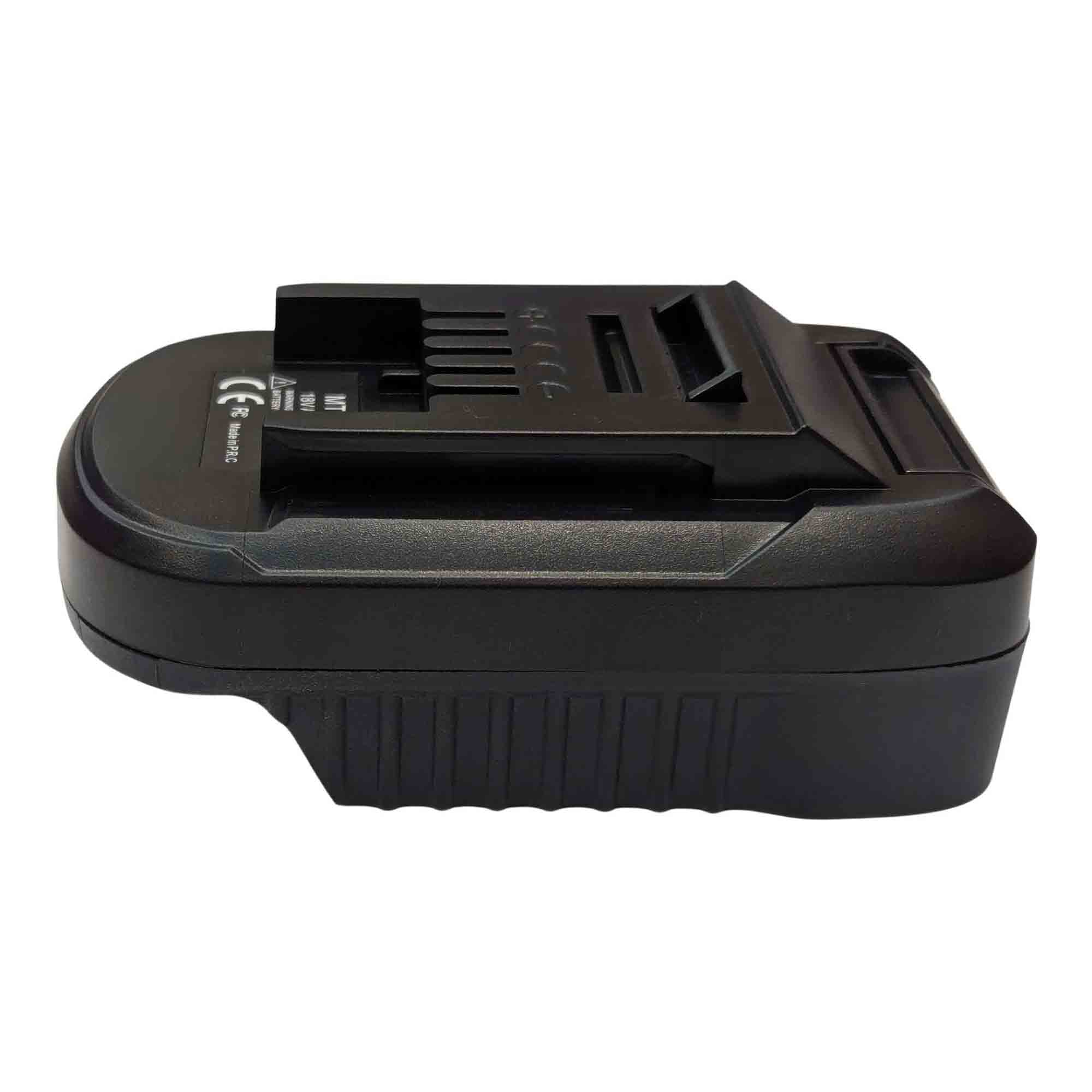 Makita 18V LXT to Einhell 18V PXC battery adapter - side view with the Einhell tool-side connection uppermost