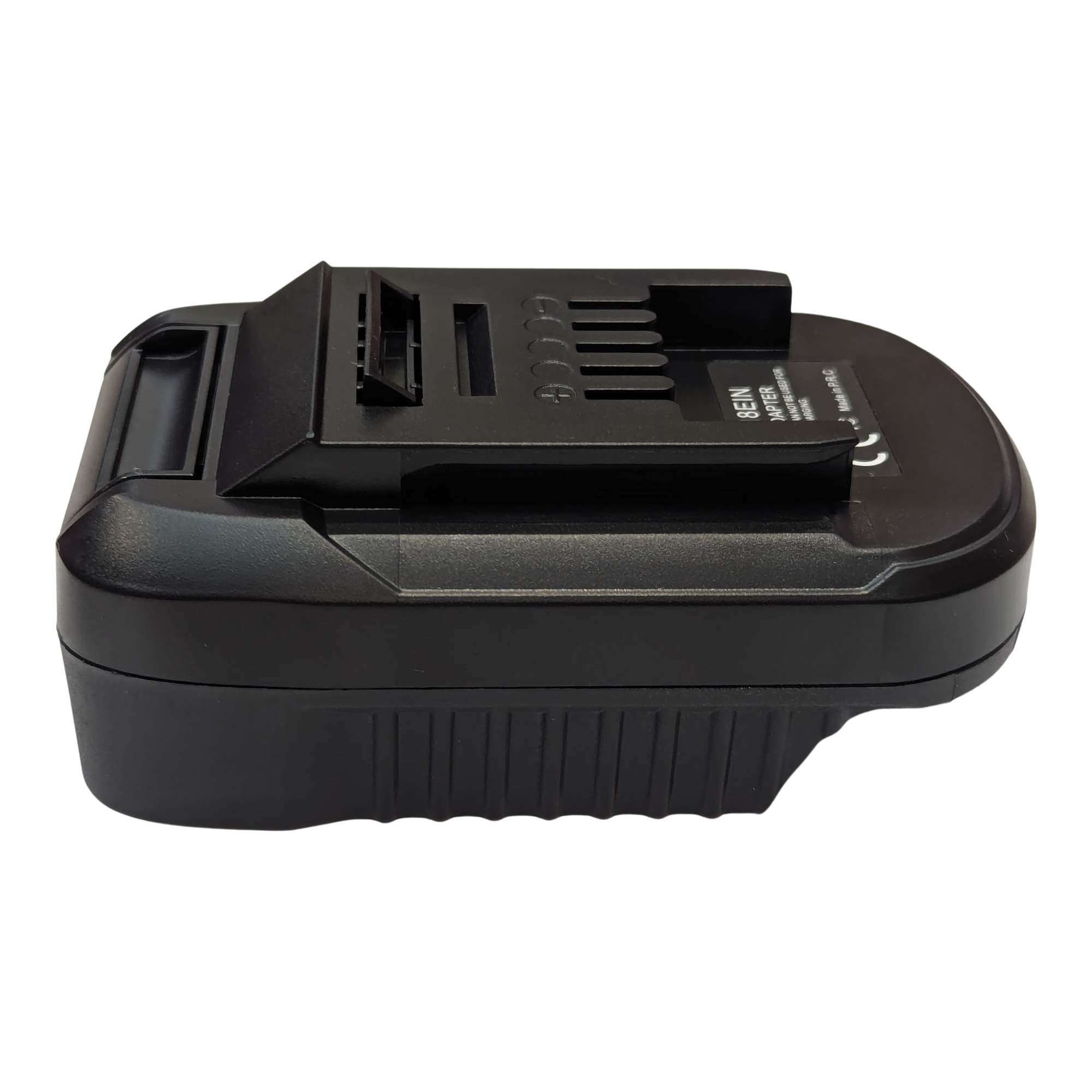 Makita 18V LXT to Ozito 18V PXC battery adapter - side view with the Ozito tool-side connection on the upper face