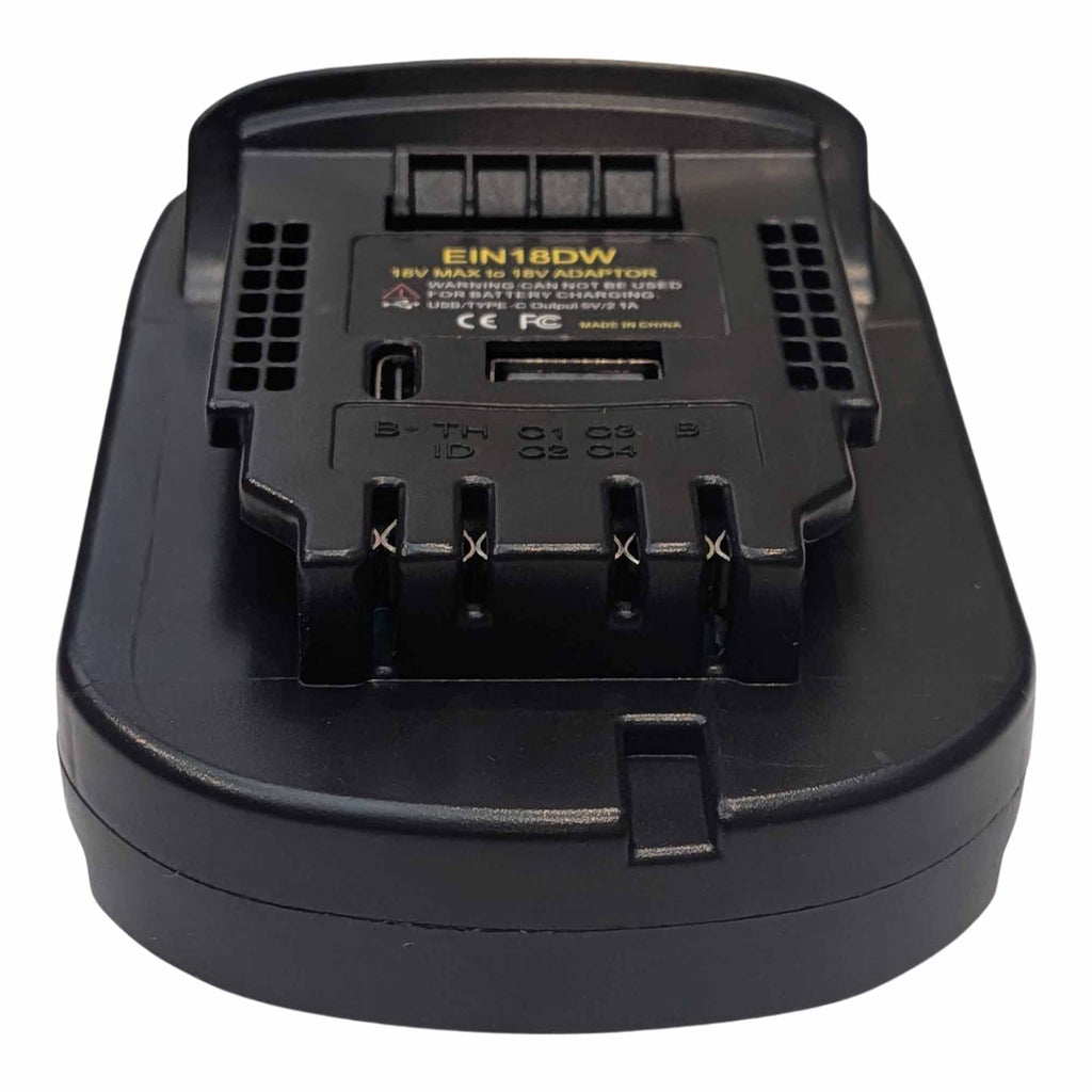 Ozito 18V PXC to DeWalt 20V MAX battery adapter - angled view of the DeWalt tool-side connection and its four terminal slots