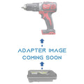 Ryobi 36V/40V to Milwaukee M18 battery adapter - placeholder text reading adapter image coming soon, cordless drill above